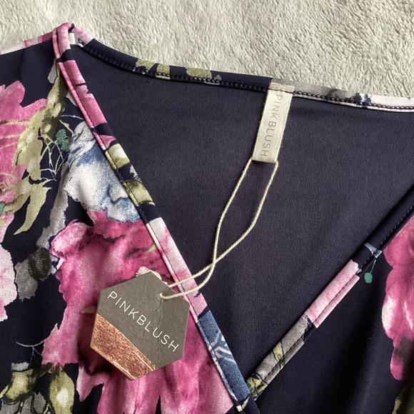 NWT Pinkblush Maternity Floral Surplice Tie Waist Pregnancy Maxi Dress Navy Blue - Picture 2 of 12
